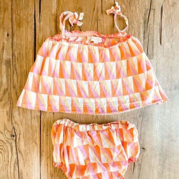 Pink Chicken Triangle Print Sun Suit, Size 6-12M - Picture 1 of 6